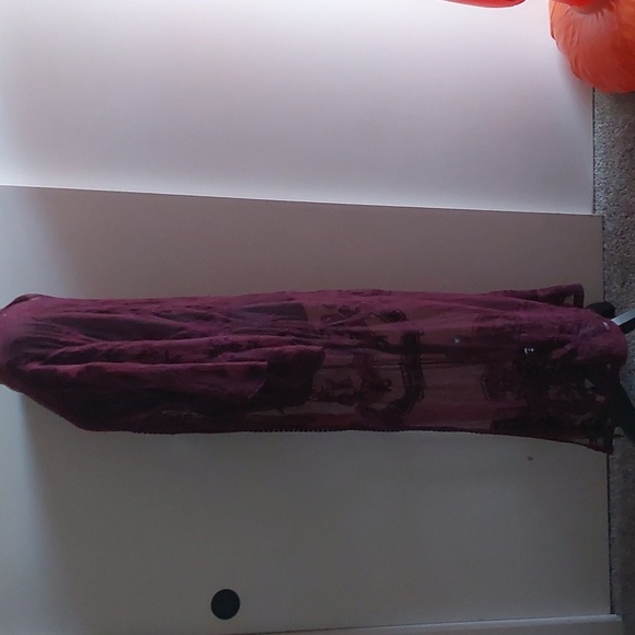 Embroidered Crochet Burgundy Open Front Duster Kimono L Indie Boho Festival - Picture 5 of 12